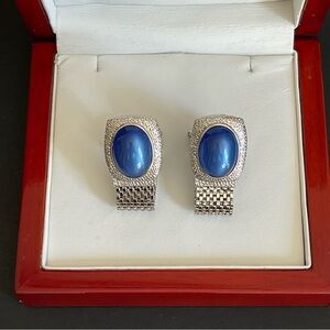 Vintage Swank Silver tone and Blue moonglow Cufflinks